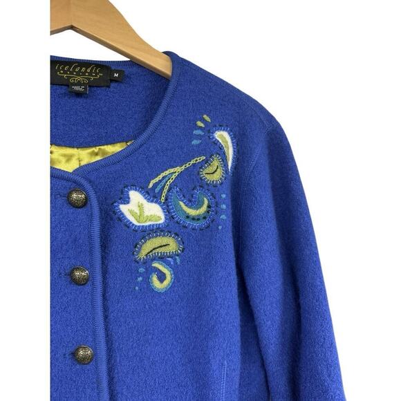 Icelandic Design 100% Wool Button Up Cardigan Sweater Embroidered Womens Medium - Picture 4 of 8